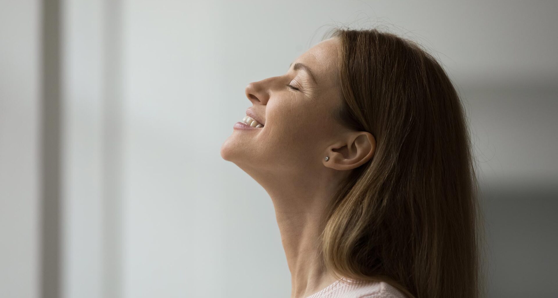 Blissful Woman Happy Smiling Satisfied Relaxed
