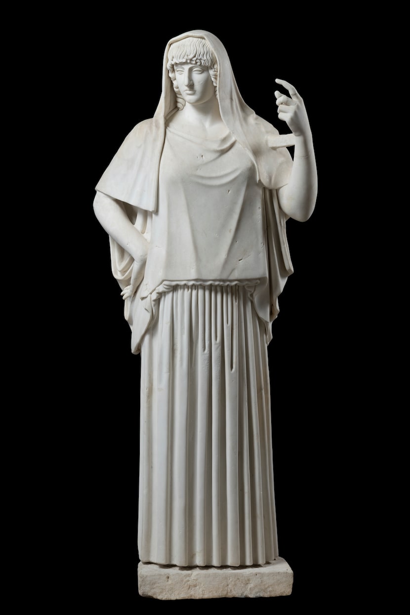 Among the exhibition's sculptures of gods and goddesses is a monumental marble statue of...