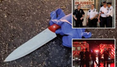 NYPD cop slashed in face by madman with 14-inch butcher knife at precinct as attacker fatally shot after chase