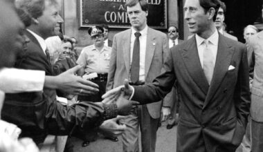 Prince (now King) Charles tours the city — and takes a tumble on the polo field