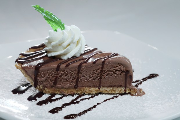 The Frango mint chocolate ice cream pie at The Walnut Room, Sept. 9, 2025. (Terrence Antonio James/Chicago Tribune)