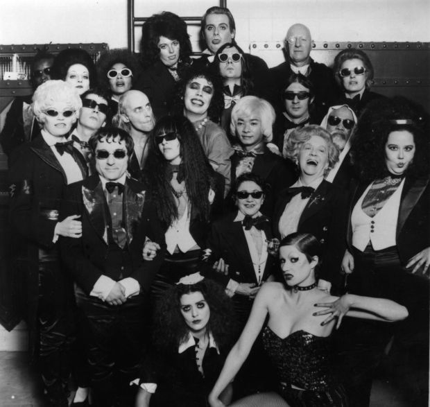 Frank-N-Furter and his gruesome sidekicks pose at a photo call for the cult musical "The Rocky Horror Picture Show," directed by Jim Sharman for 20th Century Fox. Cast members include Tim Curry, Patricia Quinn, Richard O'Brien and Little Nell Campbell. (Evening Standard/Getty)