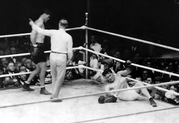 On Sept. 22, 1927, Jack Dempsey lost to Gene Tunney at Soldier Field but Tunney may have benefited when he was knocked down in what historians describe as the famous "long count." (Chicago Tribune archive)
