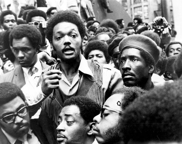 The Rev. Jesse Jackson addresses the crowd at a "Black Monday" demonstration near the Civic Center in Chicago on Sept. 22, 1969. More than 3,000 people attended the protest rally. The demonstration coincided with rallies being held in various cities across the nation protesting job discrimination. (Luigi Mendicino/Chicago Tribune)