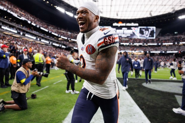 Chicago Bears wide receiver DJ Moore (2) celebrates after Chicago...