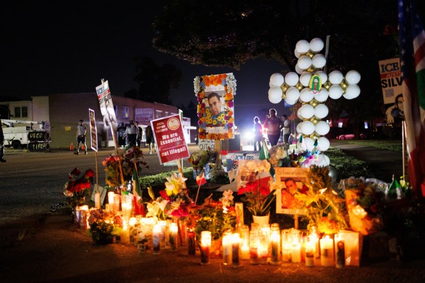 A memorial for Silverio Villegas González during a vigil in...