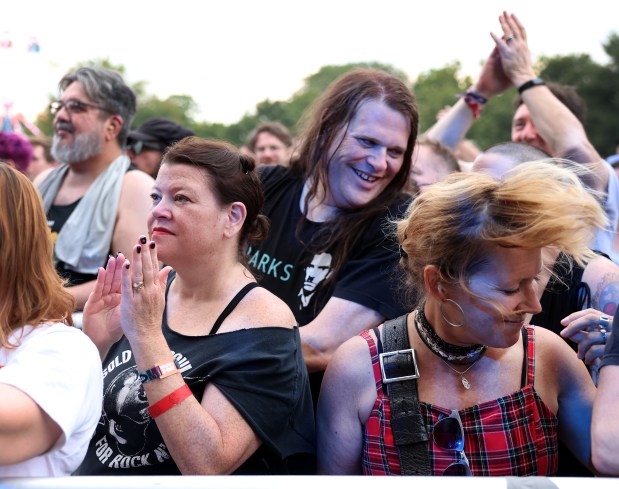Fans enjoy a performance by Sparks at Riot Fest in Chicago's Douglass Park on Friday, Sept. 19, 2025. (Chris Sweda/Chicago Tribune)