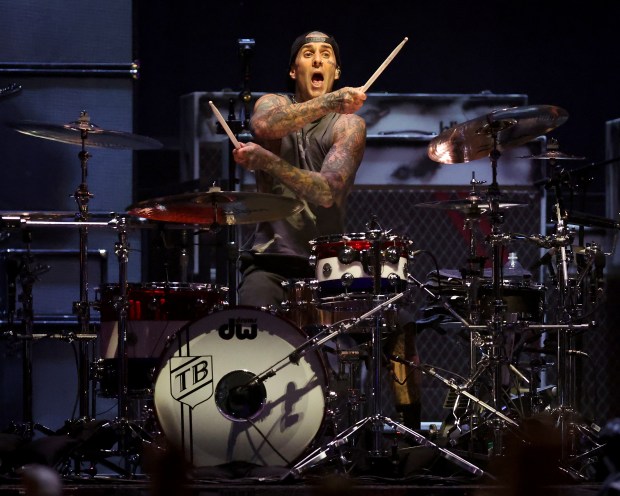 Blink-182 performs at Riot Fest in Chicago's Douglass Park on Friday, Sept. 19, 2025. (Chris Sweda/Chicago Tribune)