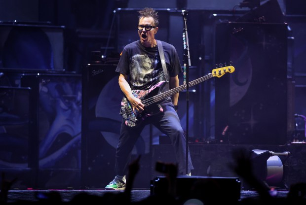 Blink-182 performs at Riot Fest in Chicago's Douglass Park on Friday, Sept. 19, 2025. (Chris Sweda/Chicago Tribune)