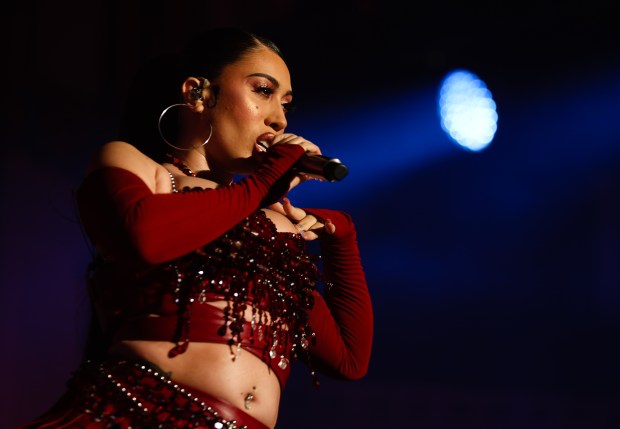 Kali Uchis at Byline Bank Aragon Ballroom in Chicago on May 15, 2023, as part of her Red Moon in Venus Tour. (Trent Sprague / Chicago Tribune)