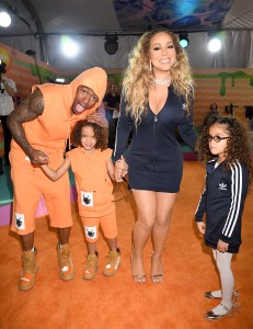 LOS ANGELES, CA - MARCH 11:  (L-R) TV personality Nick Cannon, Monroe Cannon, singer Mariah Carey and Moroccan Scott Cannon at Nickelodeon's 2017 Kids' Choice Awards at USC Galen Center on March 11, 2017 in Los Angeles, California.  (Photo by Jeff Kravitz/FilmMagic)