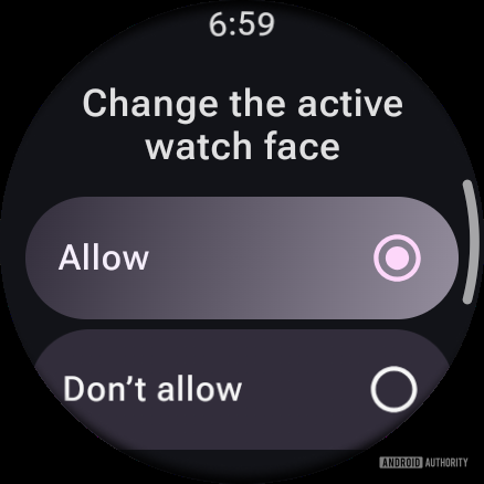 Change the active watch face permission in Wear OS 6