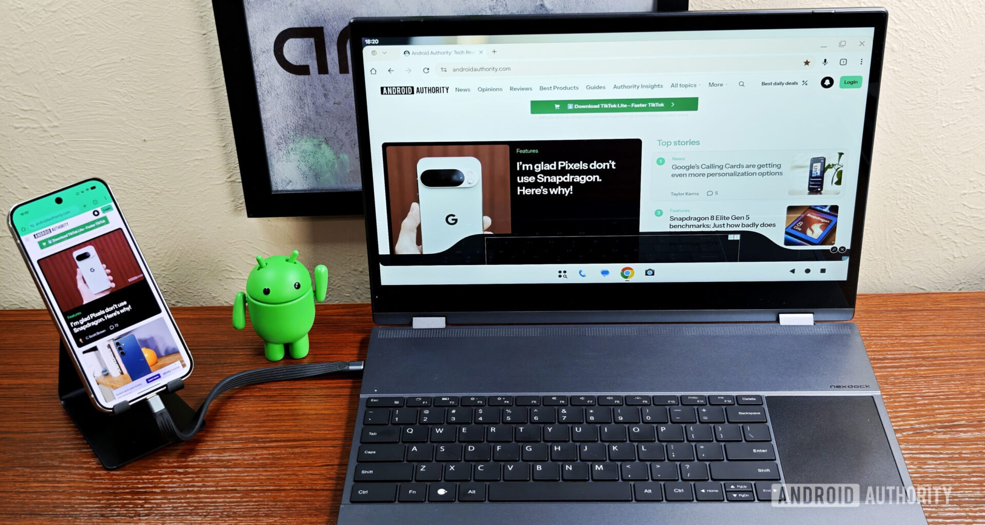 Chrome running on an Android phone and an external monitor