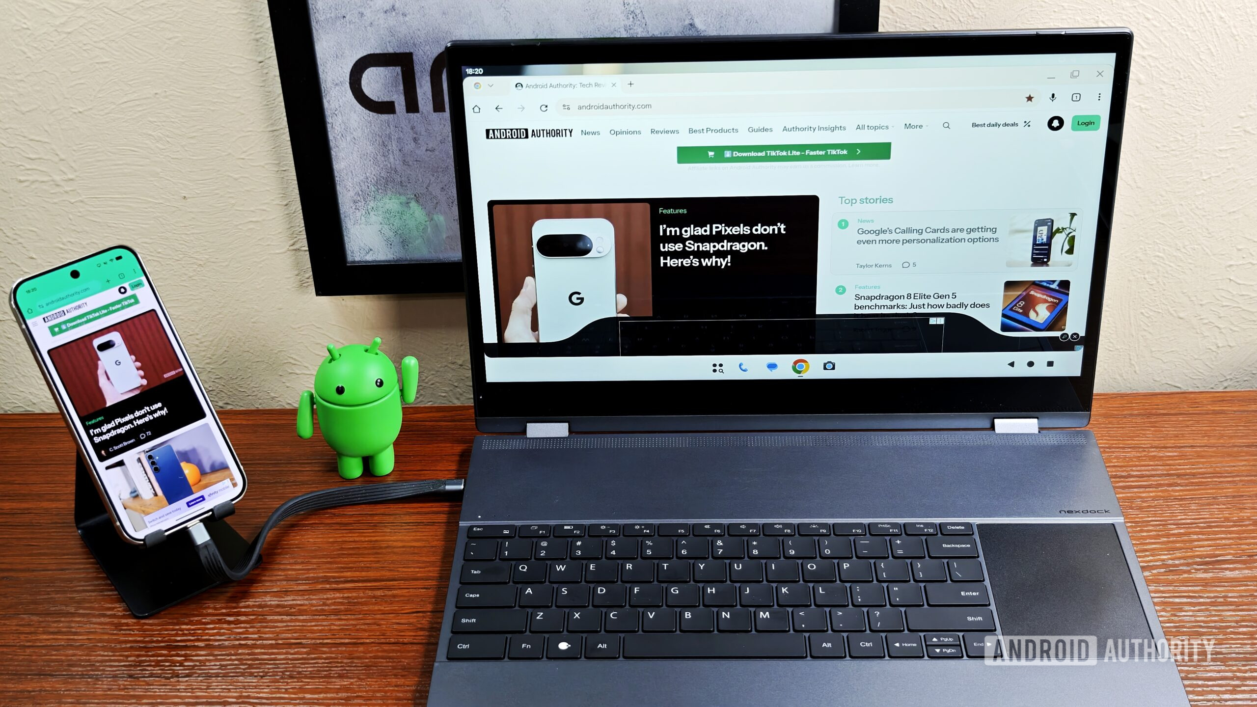 Chrome running on an Android phone and an external monitor