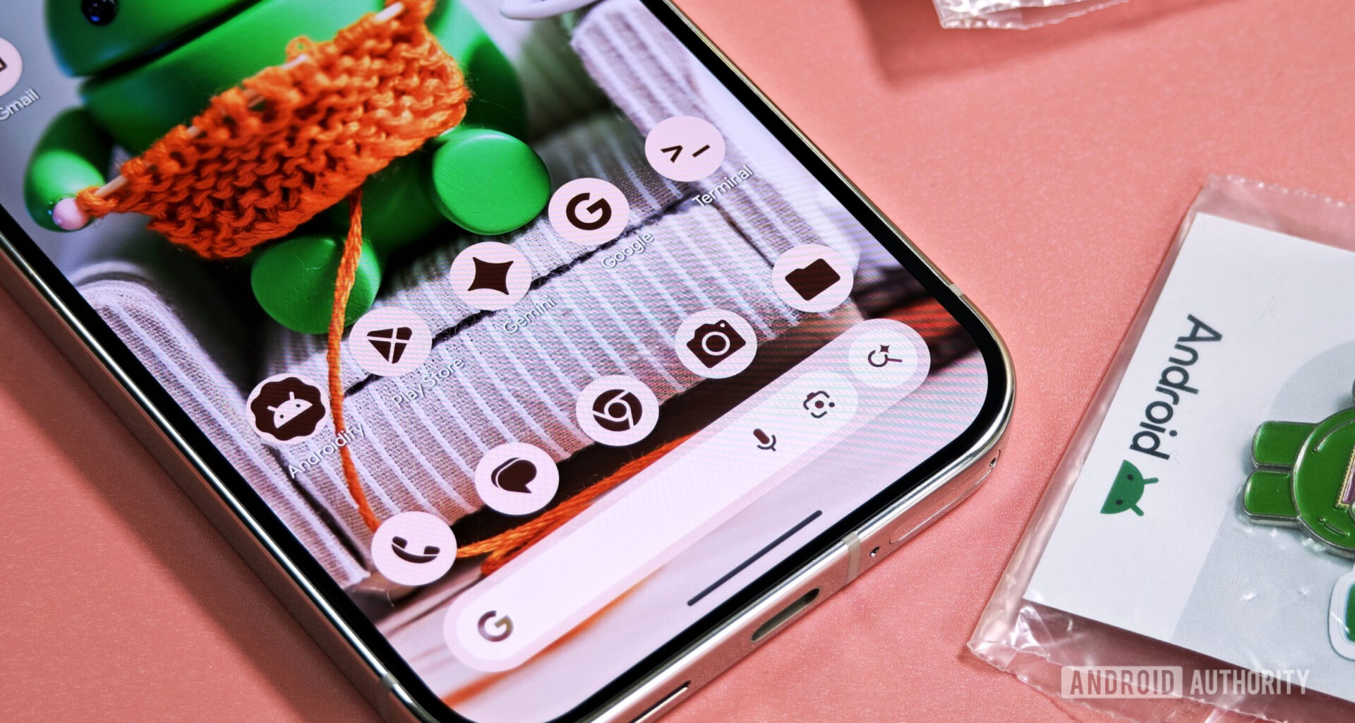 Closeup photo of Android phone home screen with themed icons