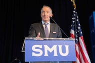 University of Texas President Jay Hartzell speaks during a press conference announcing...