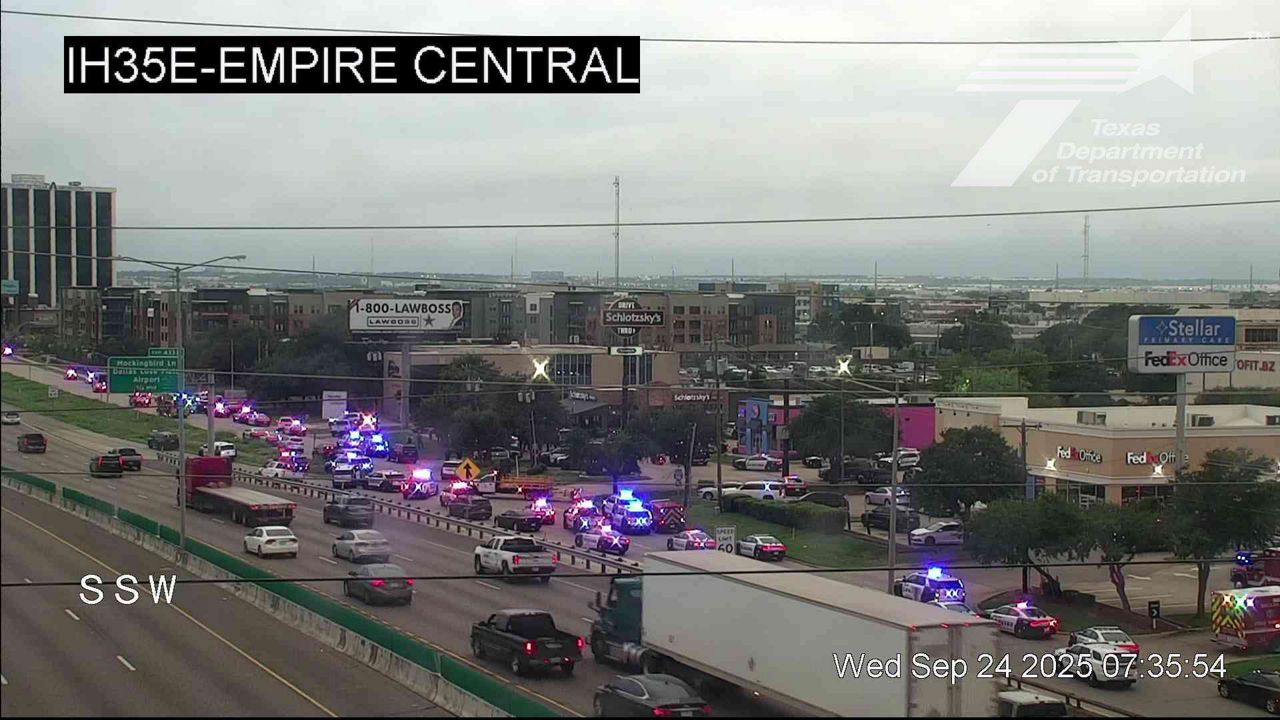 Heavy police presence near a Dallas ICE facility on Wednesday, Sept. 24, 2025. (Texas Department of Transportation)