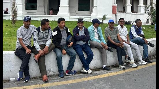Drivers who worked with various government departments near the Nepal Supreme Court building. (HT Photo)