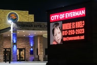 A sign seeks information about Noel Rodriguez-Alvarez at the Everman Civic Center on Monday,...