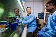 Professor Adam Yang of the University of North Texas and one of his students on Jan. 23, 2025.
