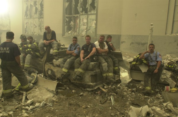First responders at Ground Zero on Sept. 11, 2001 after the terrorist attacks on the World Trade Center. (Mark Lennihan/AP)