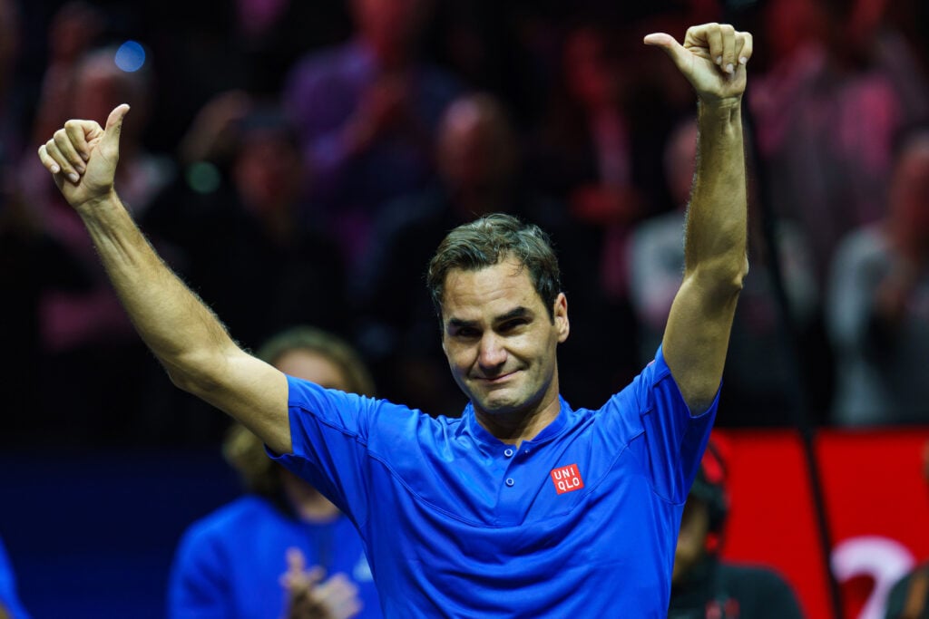 Roger Federer waves goodbye to fans as he retires from tennis at the 2022 Laver Cup