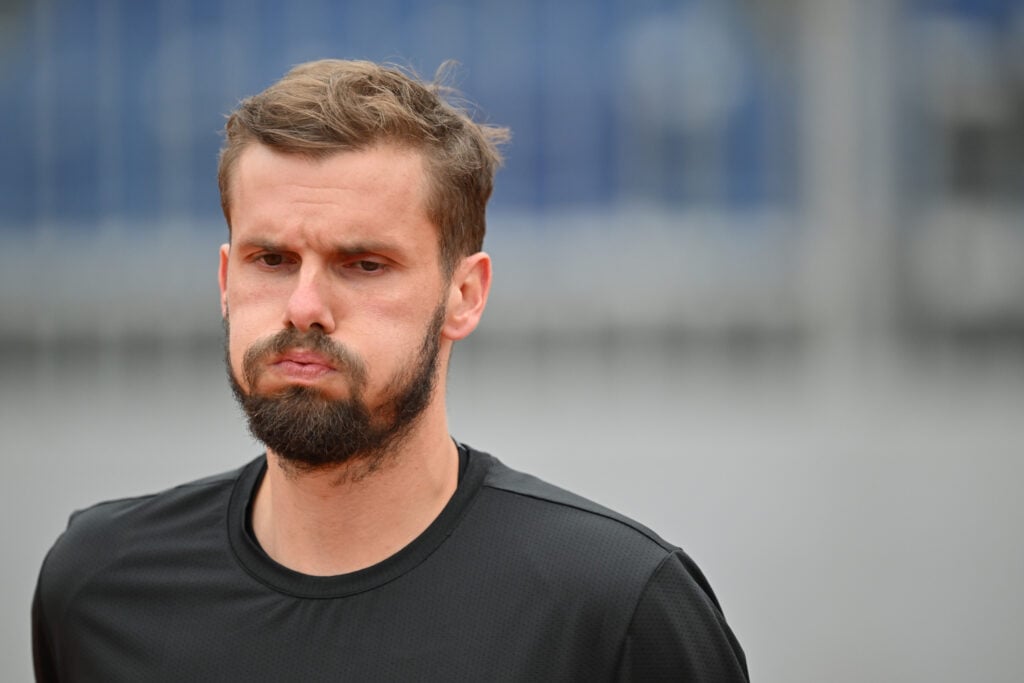 Oscar Otte of Germany reacts during his second round match against Flavio Cobolli of Italy during day six of the BMW Open by American Express at MTTC IPHITOS.