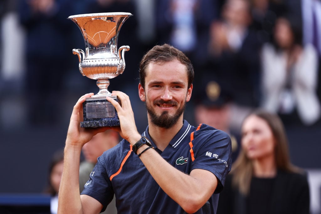 Daniil Medvedev celebrates with the title after winning the 2023 Italian Open