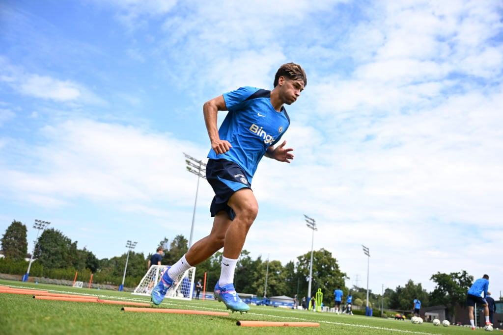 Marc Guiu during a training session for Chelsea at Cobham.