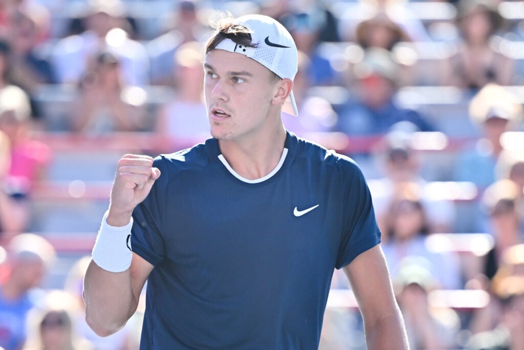 Holger Rune celebrates during the 2024 Canadian Open