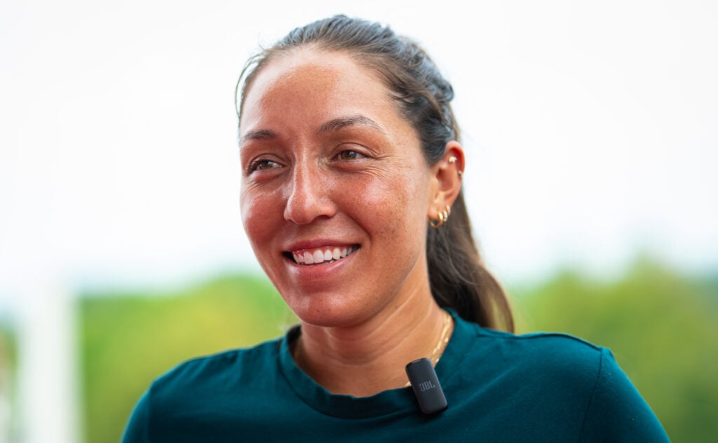 Jessica Pegula of the United States talks to the media at the National Bank Open at Stade IGA.