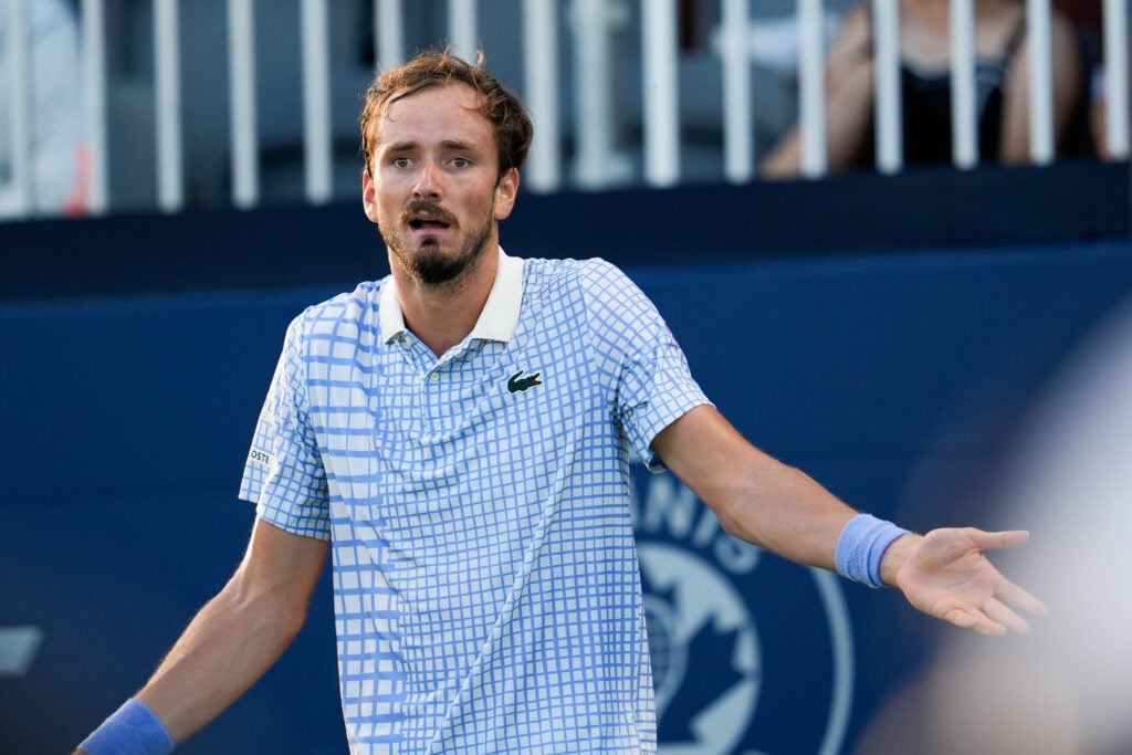 Daniil Medvedev reacts during his second-round match at the 2025 Canadian Open