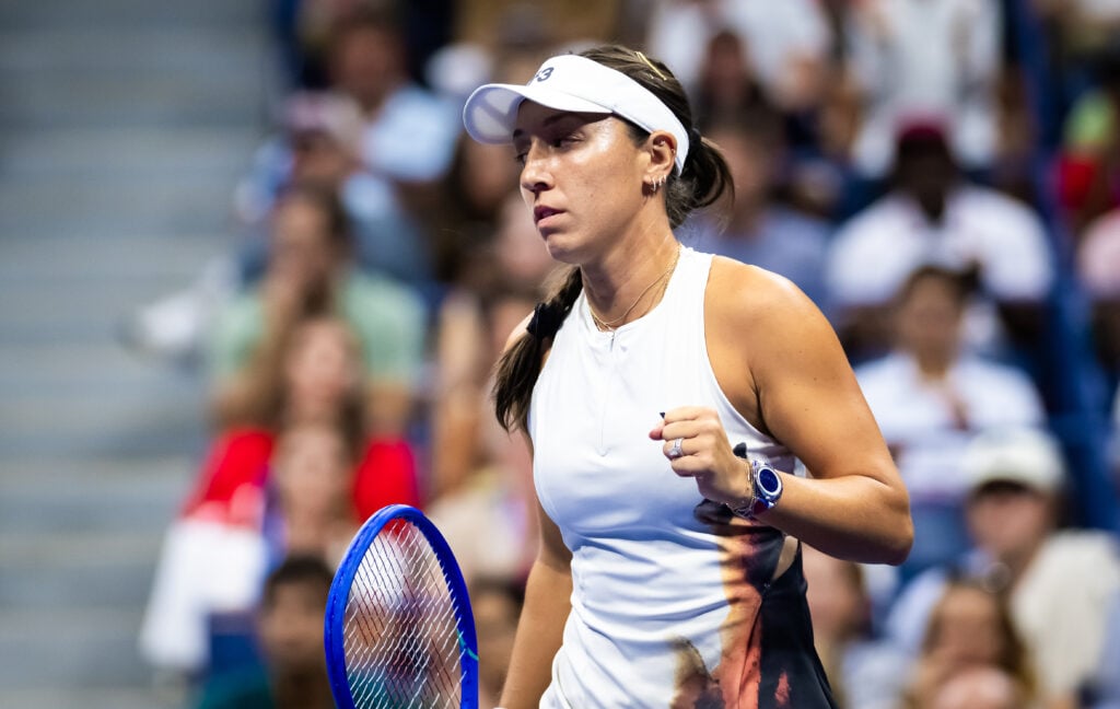 Jessica Pegula reacts during her first-round win at the 2025 US Open