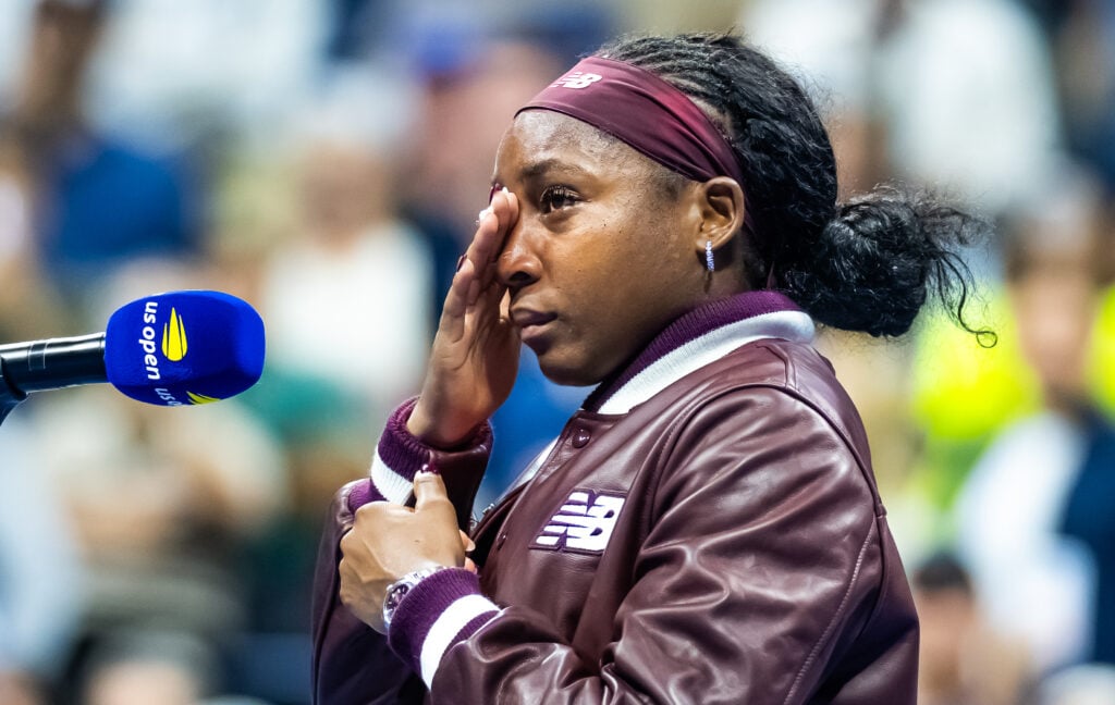 Coco Gauff in tears after her second-round win at the 2025 US Open