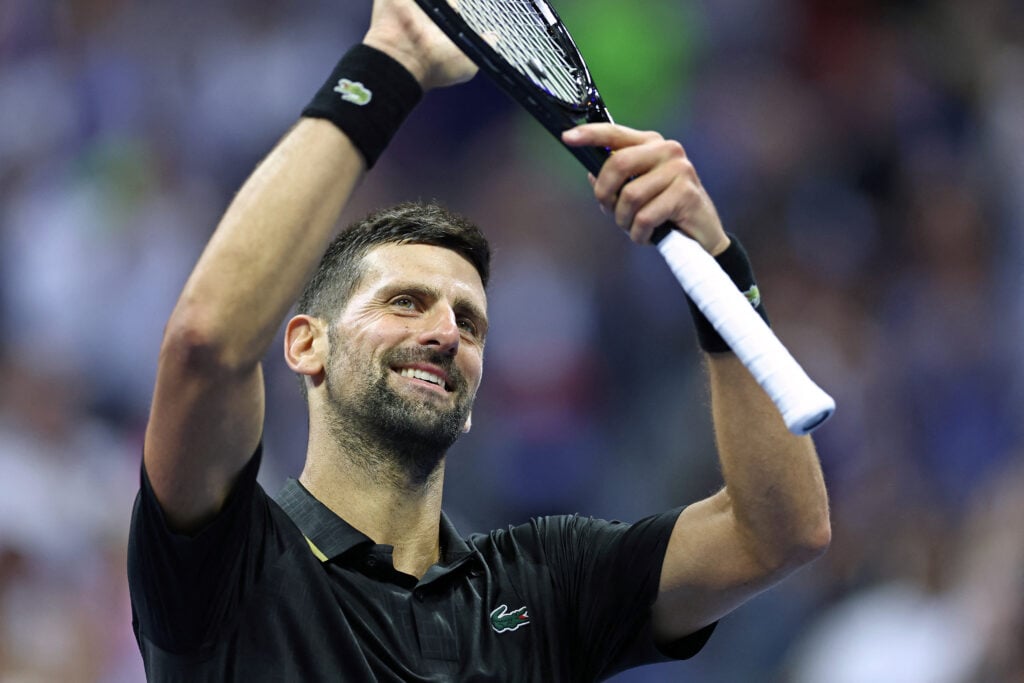 Novak Djokovic celebrates his fourth-round win at the 2025 US Open