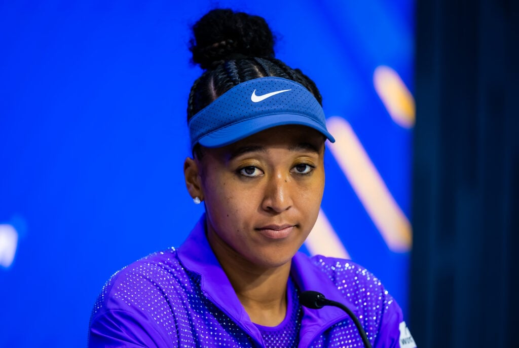 Naomi Osaka of Japan talks to the media after losing to Amanda Anisimova of the United States in the women's singles semifinal match on Day 12 of the US Open at USTA Billie Jean King National Tennis Center.