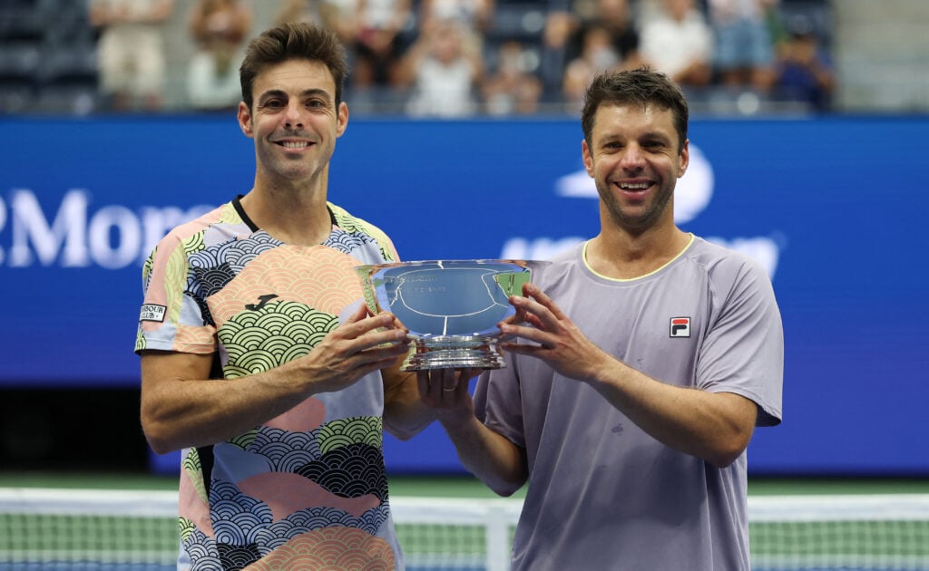 Marcel Granollers and Horacio Zeballos celebrate with the 2025 US Open title