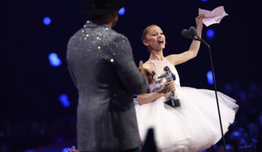 Ariana Grande accepts the Video of the Year Award for Brighter Days Ahead onstage during the 2025 MTV Video Music Awards at UBS Arena on September 07, 2025 in Elmont, New York.