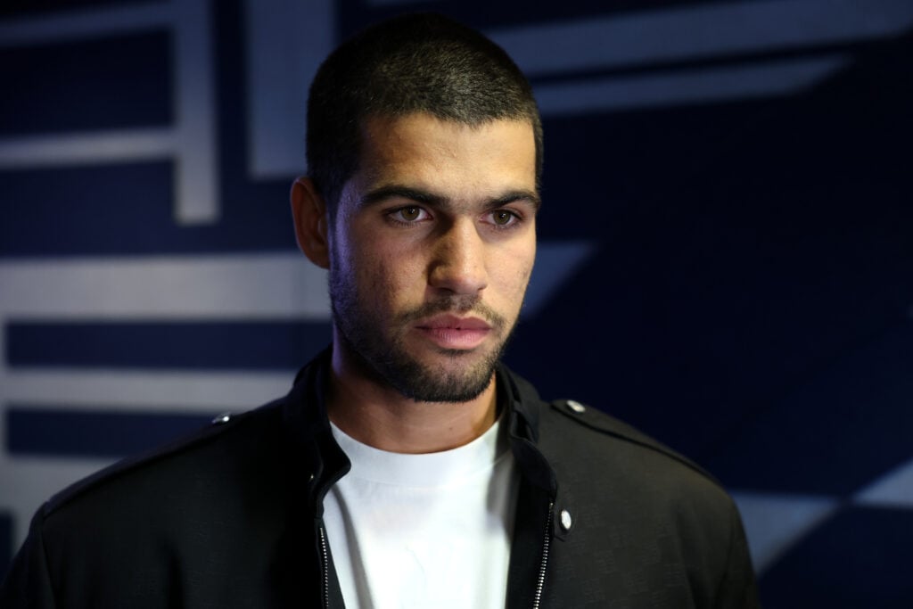 Carlos Alcaraz seen preparing for an interview after winning the US Open