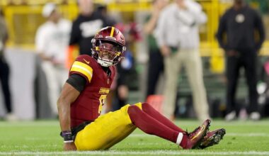 Commanders QB Jayden Daniels has knee injury, status uncertain vs. Raiders