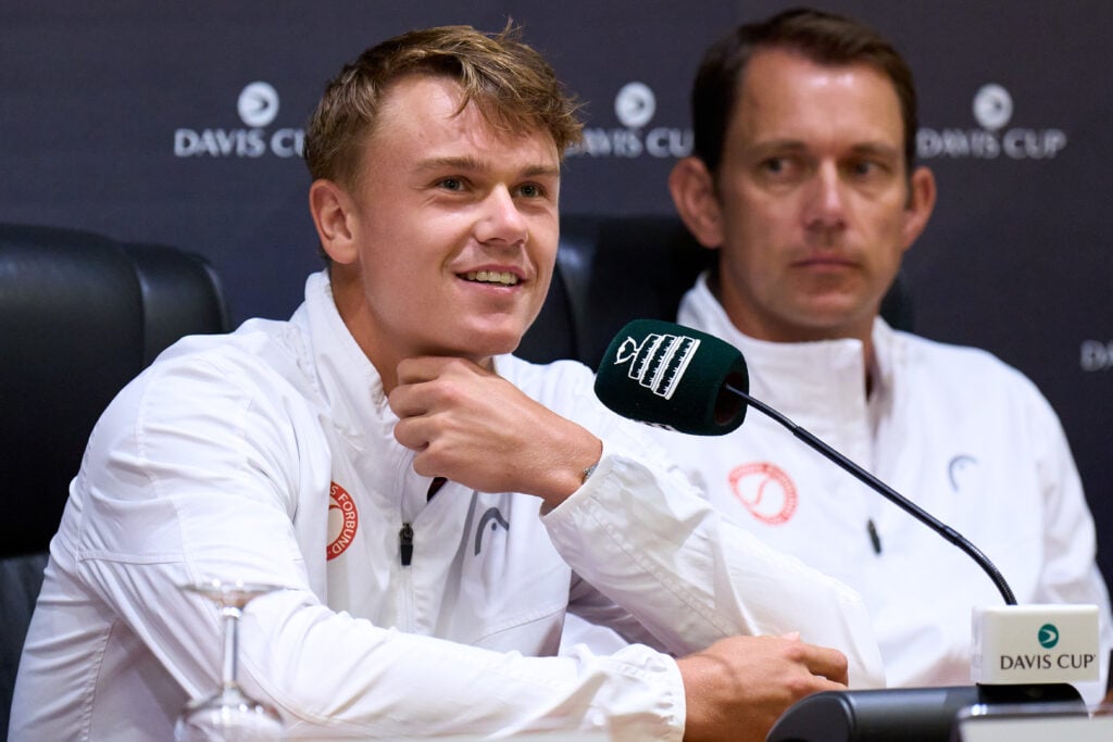 Holger Rune speaks to the media ahead of Denmark's Davis Cup tie vs Spain