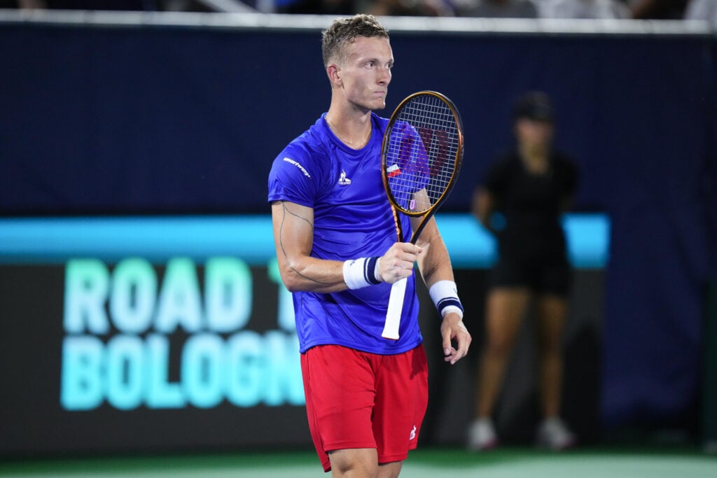 Jiri Lehecka celebrates his win over Frances Tiafoe at the 2025 Davis Cup