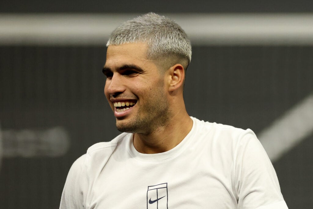 Carlos Alcaraz practising ahead of the 2025 Laver Cup