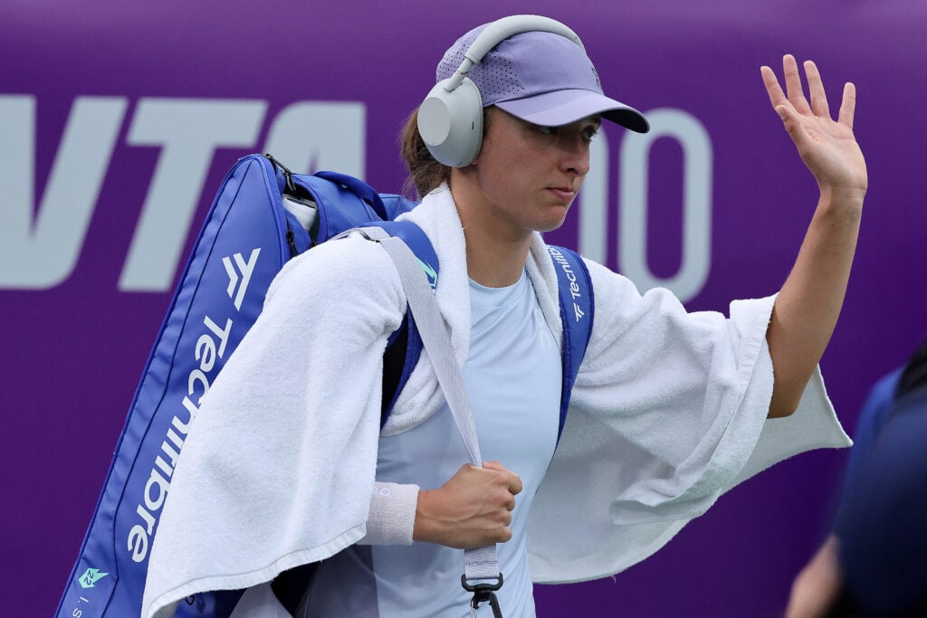 Iga Swiatek of Poland is seen against Maya of Joint of Australia in the women's singles semi-final match during day six of the Korea Open Tennis Championship 2025 presented by Motiva at Seoul Olympic Park Tennis Center.
