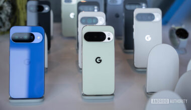 Google Pixel 10 devices on stands 2