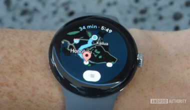 A Google Pixel Watch displays directions in the Google Maps app.