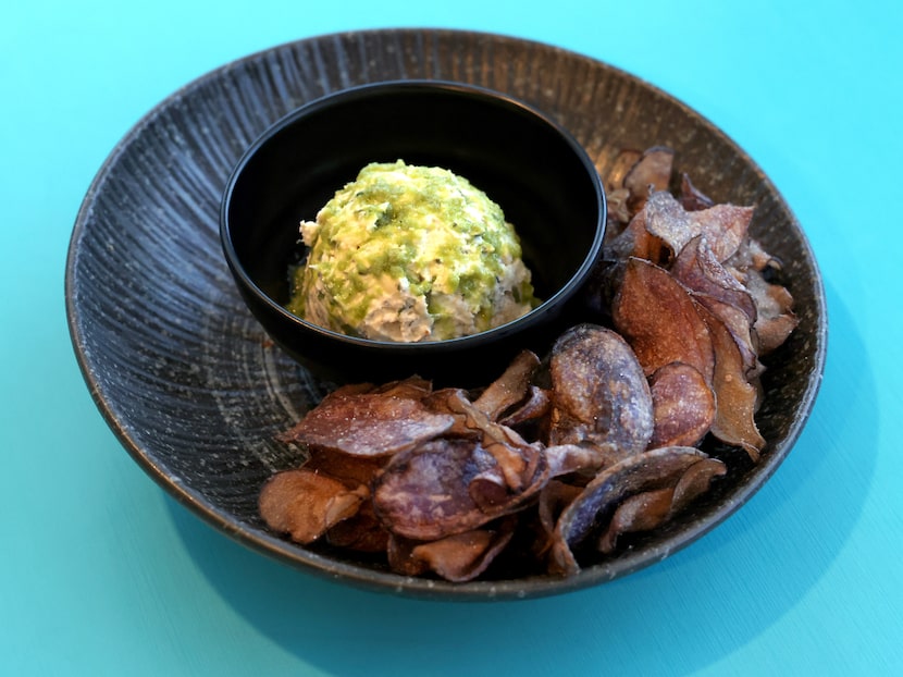 In this August 2025 photo, a serving of whipped sour cream and onion pimento cheese, garlic...