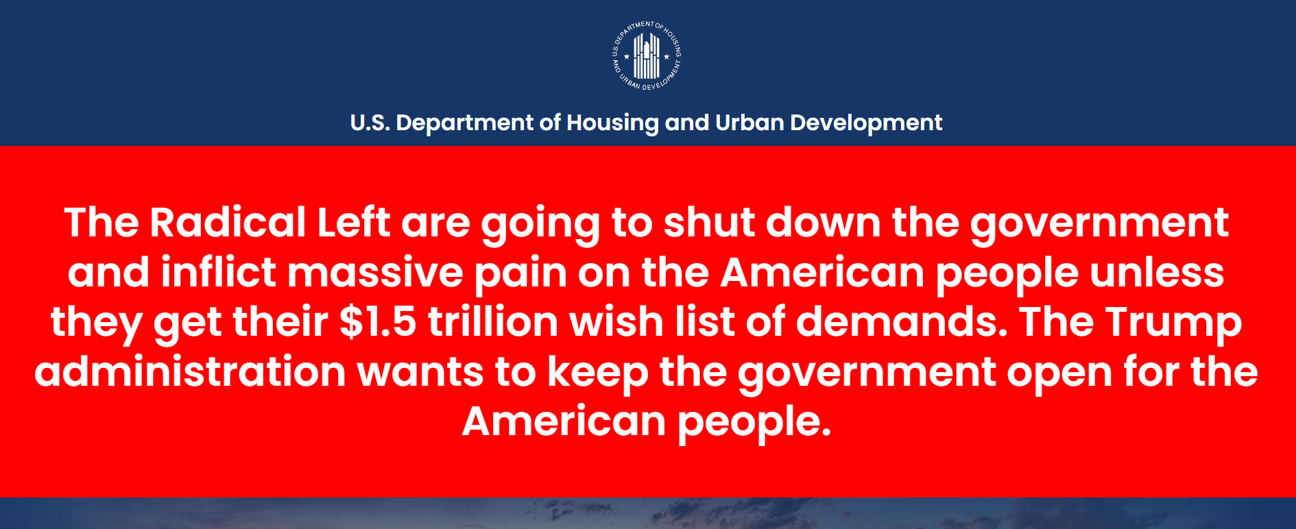 HUD website blames looming shutdown on ‘Radical Left’