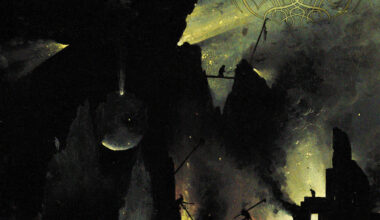 The album cover for Formless Ruin of Oblivion by Hexrot, out August 29th, 2025 on Transcending Obscurity Records. The artwork is a section of Hieronymus Bosch’s famous painting, depicting surreal, nightmarish figures moving across jagged ruins under a dark, smoky sky. The band’s intricate logo appears in gold at the top right, with the album title written in gothic script at the bottom.