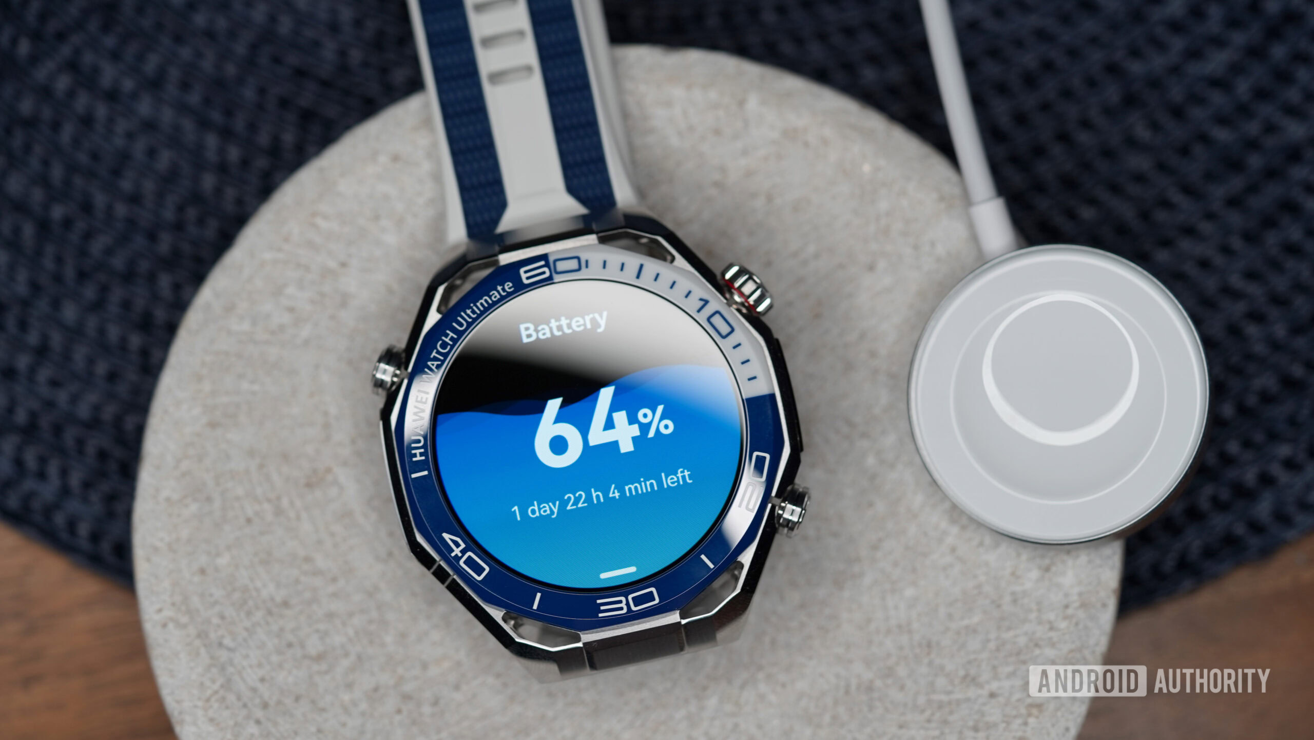 A Huawei Watch Ultimate 2 displays its battery percentage.
